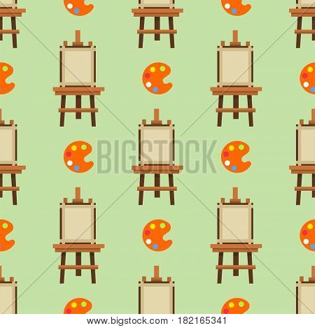 Painting art tools palette seamless patternt flat vector illustration details stationery creative paint equipment. Canvas digital drawing symbol artist instrument for creativity decoration.