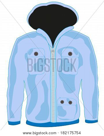 Upper cloth blue hooded jacket on white background