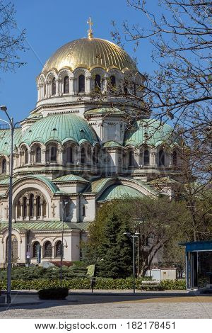 SOFIA, BULGARIA - APRIL 1, 2017: Amazing view of Cathedral Saint Alexander Nevski in Sofia, Bulgaria