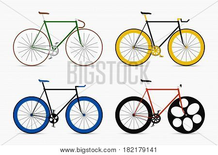 Hipster single speed bikes set. City bicycles with fixed gear.