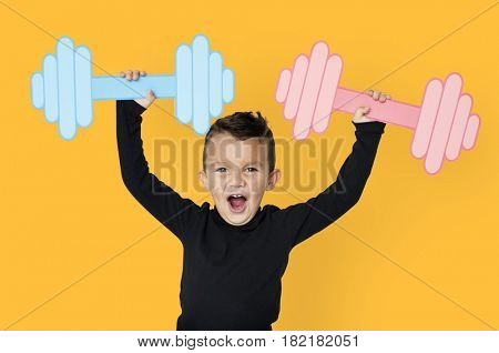 Little Boy Lifting Paper Crafted Dumb Bells