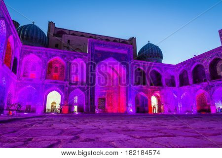 Sher-dor Madrasah At Night, Samarkand, Uzbekistan