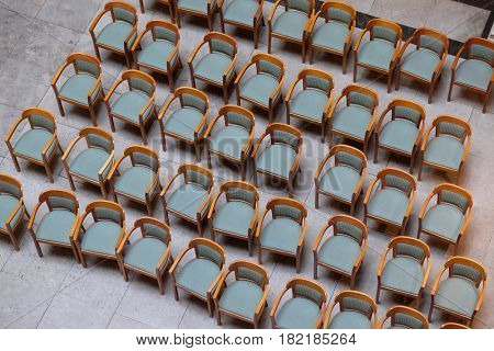 ZAGREB, CROATIA - APRIL 13: Chairs in row, Croatian Academy of Sciences and Arts in Zagreb, on April 13, 2016
