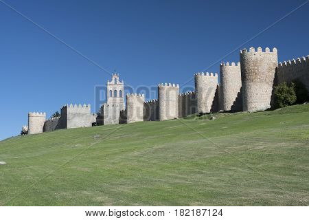 Avila (Castilla y Leon Spain): the famous medieval walls surrounding the city