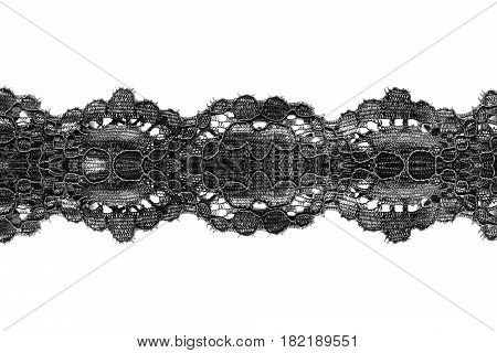 Black decorative lacy ribbon on white background