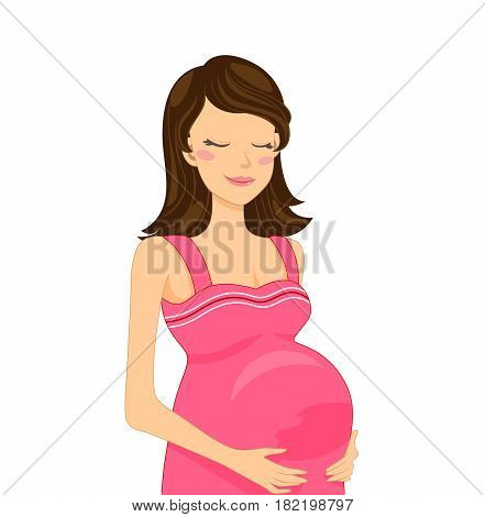 Beautiful pregnant woman cartoon. Vector illustration stock.