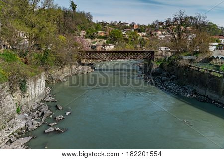 View on the river Rioni in Kutaisi, Georgia