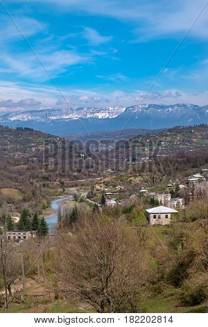 View from inside and outside Gelati monastery, Georgia.  Gelati is a medieval monastic complex. Gelati was founded in 1106 by King David IV and is recognized by UNESCO as a World Heritage Site.