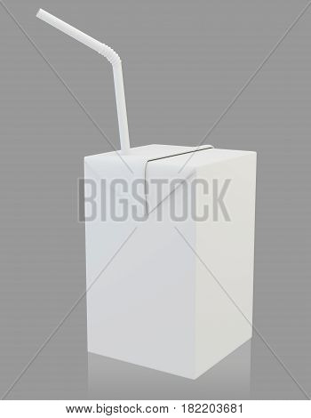 Blank milk or juice carton package with straw over white background. 3d rendering
