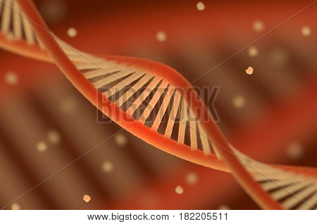 DNA chain macroshot. Highly detailed. Red key. Scientific background or medical backdrop. Great for poster, book cover, flyer or folder. 3D illustration