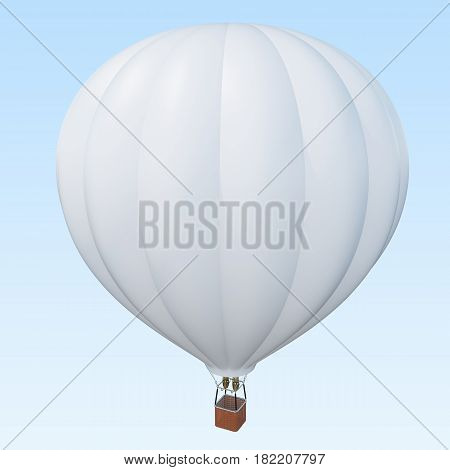 Hot air balloon with basket on skiy background with clouds, 3d rendering