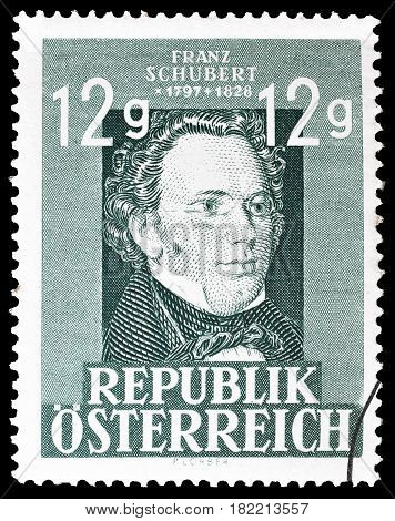AUSTRIA - CIRCA 1947 : Cancelled postage stamp printed by Austria, that shows Franz Schubert.
