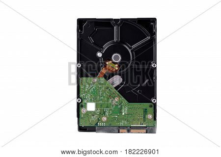 board  harddisk drive is the data storage for the digital data computer on white background  harddisk technology isolated