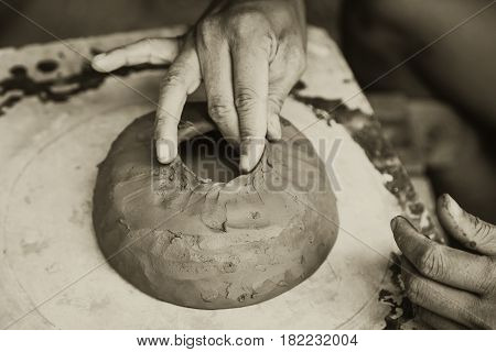 Asian Clay Sculpture Artist, Heritage Traditional Art Culture Of Antique Earthware Made By Senior Pr