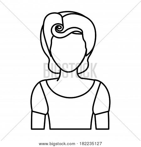 silhouette drawing of faceless half body woman with t-shirt and pin up swirl hairstyle vector illustration