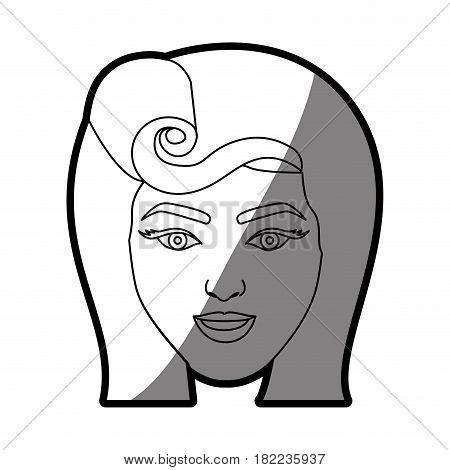 silhouette shading of face woman with pin up swirl hairstyle vector illustration