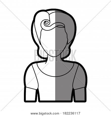 silhouette shading of faceless half body woman with t-shirt and pin up swirl hairstyle vector illustration