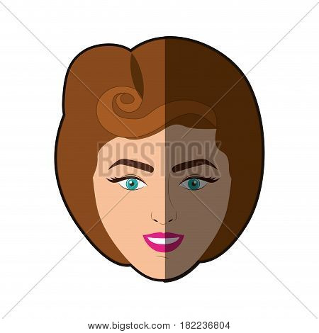 colorful shading realistic face woman with eighties hairstyle vector illustration