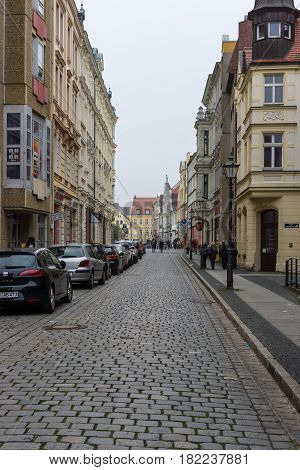 COTTBUS GERMANY - OCTOBER 18 2016: The historic part of town (Alt Markt). Cottbus is a university city and the second-largest city in federal state of Brandenburg.