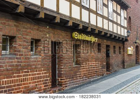 COTTBUS GERMANY - OCTOBER 18 2016: Pub in the historical part of the city (Alt Markt). Cottbus is a university city and the second-largest city in federal state of Brandenburg.