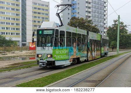 COTTBUS GERMANY - OCTOBER 18 2016: Urban public transport - the tram. Cottbus is a university and the second-largest city in federal state of Brandenburg.