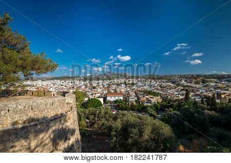 Rethymnon, Crete island, Greece. View of Rethymno town from fortress Fortezza.