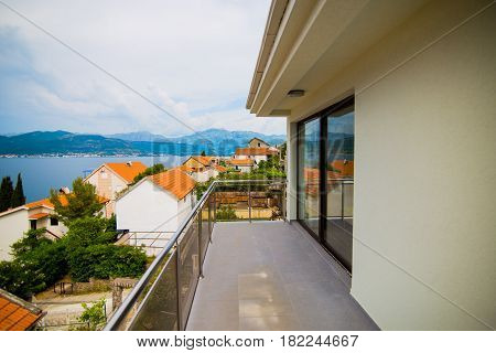 View from the villa on the sea and the mountains on the peninsula of Lustica in Montenegro.