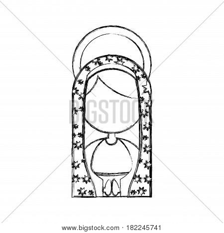 monochrome sketch contour of half body faceless virgin of guadalupe vector illustration
