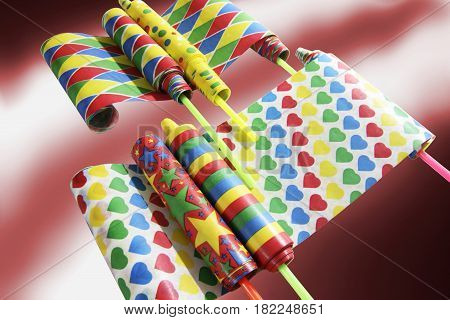 Assorted Party Novelties on Red and Warm Background
