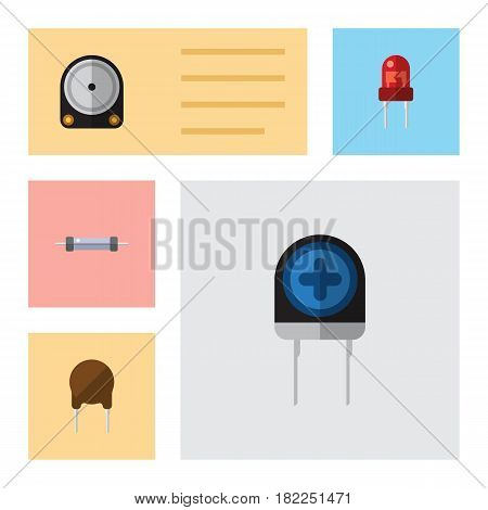 Flat Electronics Set Of Resistor, Triode, Recipient And Other Vector Objects. Also Includes Transistor, Drive, Fiildistor Elements.