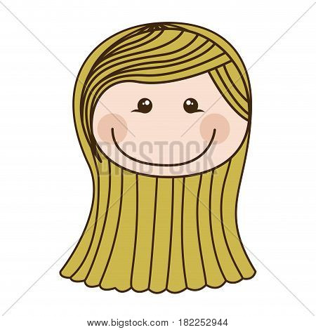 colorful caricature front face girl with blond long hair vector illustration