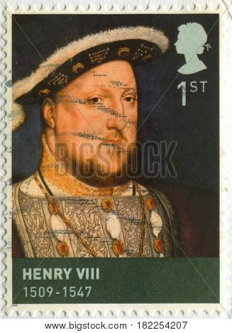 GOMEL, BELARUS, APRIL 18, 2017. Stamp printed in UK shows image of  The Henry VIII (28 June 1491 - 28 January 1547) was King of England, circa 2009.