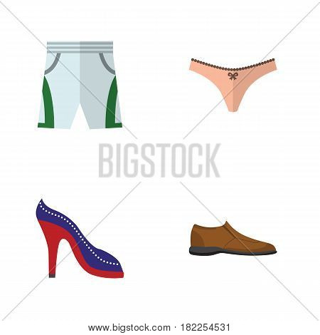 Flat Dress Set Of Heeled Shoe, Lingerie, Male Footware And Other Vector Objects. Also Includes Sandal, Underwear, Lingerie Elements.
