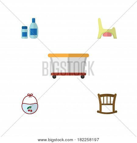 Flat Child Set Of Playground, Cream With Lotion, Infant Cot And Other Vector Objects. Also Includes Cream, Pinny, Baby Elements.