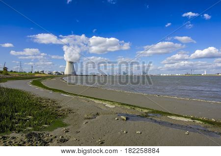 View of the nuclear power plant in the town of Doel, Belgium