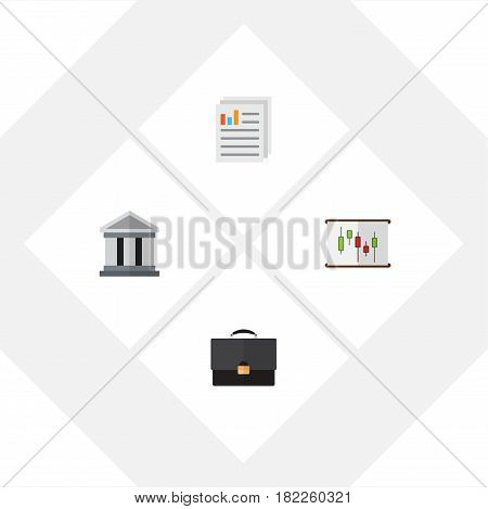 Flat Exchequer Set Of Document, Diagram, Bank And Other Vector Objects. Also Includes Chart, Portfolio, File Elements.