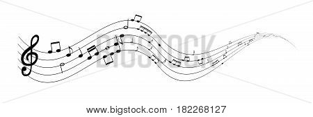 Set of musical notes on five-line clock notation without a feature. Treble clef. Vector Illustration. EPS10