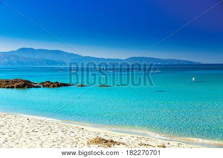 People Having Fun On Stand Up Paddle Board On Corsica Island, France.