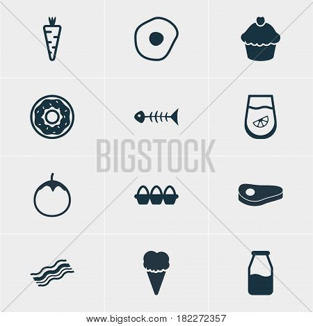 Vector Illustration Of 12 Eating Icons. Editable Pack Of Juice, Veggie, Cruet And Other Elements.