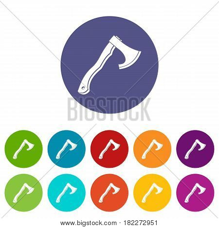 Big ax icons set in circle isolated flat vector illustration