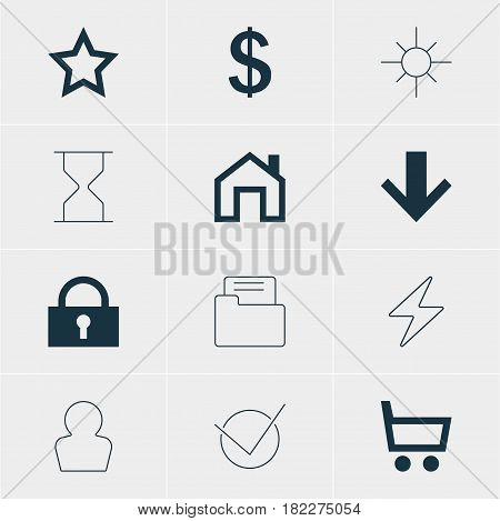 Vector Illustration Of 12 User Icons. Editable Pack Of Sunshine, Mainpage, Avatar And Other Elements.