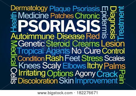Psoriasis Word Cloud on Blue Background
