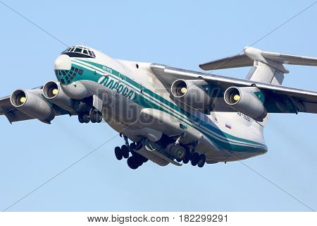 VNUKOVO, MOSCOW REGION, RUSSIA - OCTOBER 25, 2015: Alrosa Ilyushin IL-76TD taking off at Vnukovo international airport.