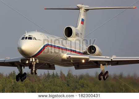 CHKALOVSKY, MOSCOW REGION, RUSSIA - JULY 31, 2013: Tupolev TU-154B-2 RA-85563 of Russian Air Force landing at Chkalovsky.