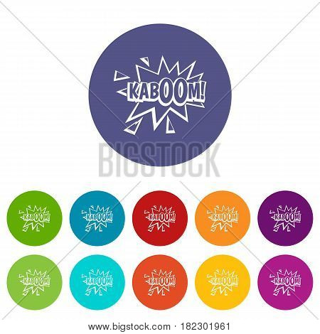Kaboom, explosion icons set in circle isolated flat vector illustration