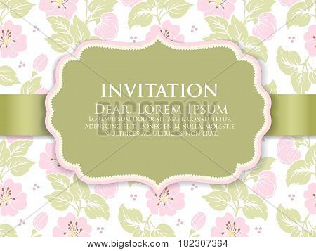 Wedding invitation and announcement card with floral background artwork. Elegant ornate floral background. Floral background and elegant flower elements. Design template.