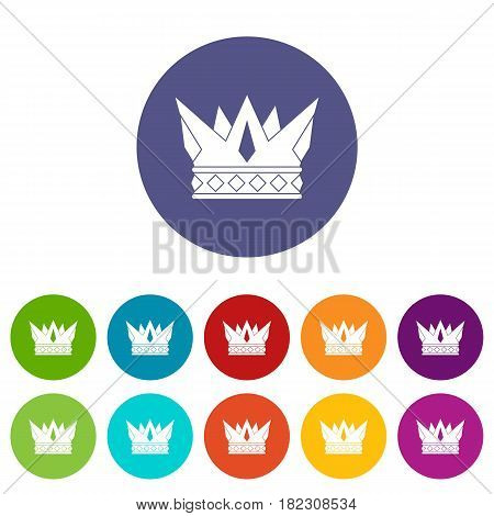 Regal crown icons set in circle isolated flat vector illustration