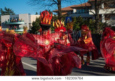 OPICINATRIESTE ITALY - FEBRUARY 25: Unidentified participants in parade of the Carnival. Kraski Pust o Carnevale Carsico. The Carnival Carsico Kraski on February 25 2017