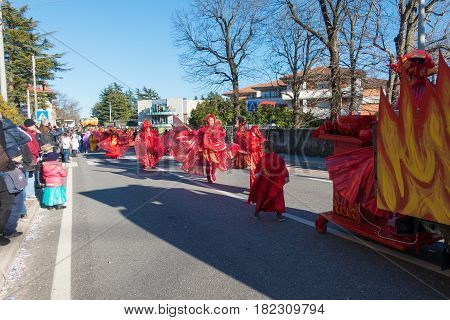OPICINATRIESTE ITALY - FEBRUARY 25: Unidentified participants in parade of the Carnival. Kraski Pust o Carnevale Carsico. The Carnival Carsico Kraski on February 25 2017