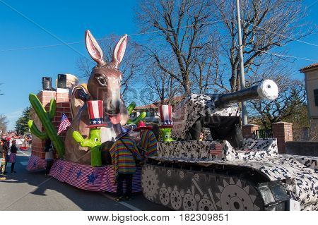 OPICINATRIESTE ITALY - FEBRUARY 25: Unidentified participants in parade of the Carnival. Kraski Pust o Carnevale Carsico. The Carnival Carsico Kraski on February 25 2017